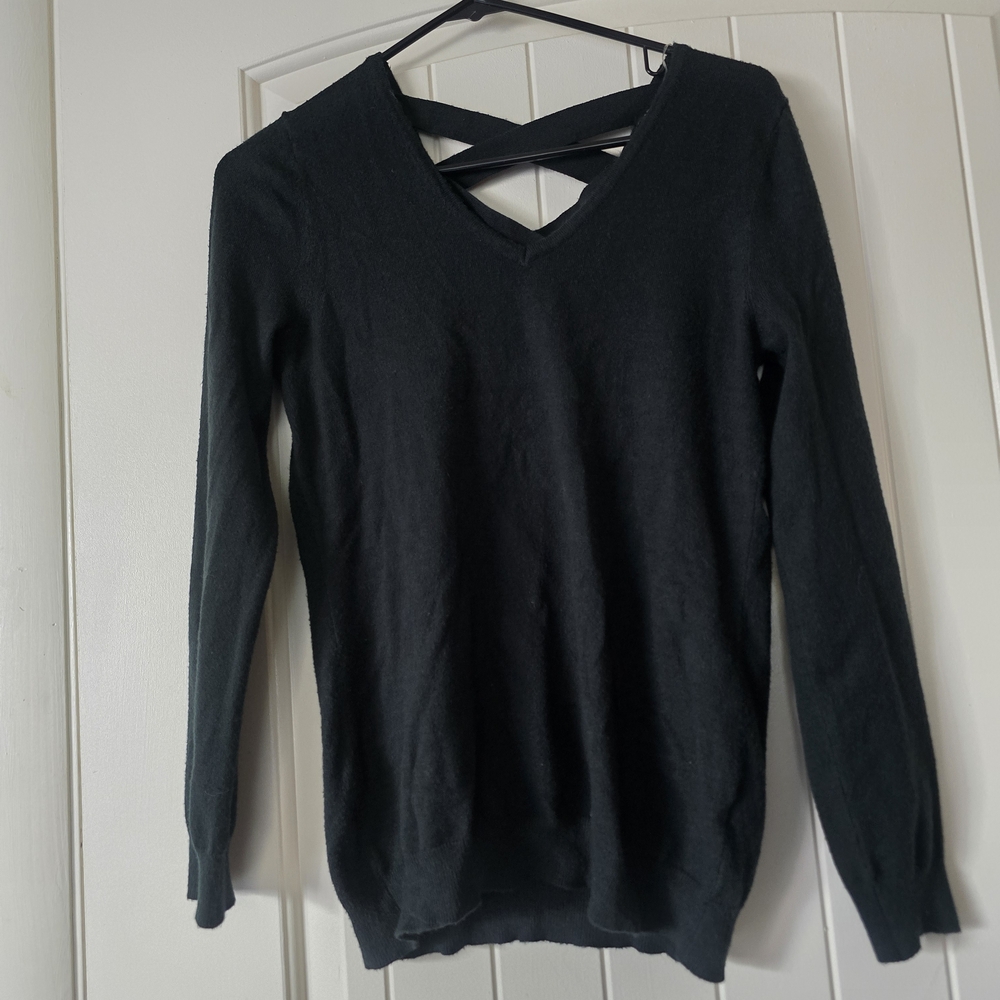 Ellie Black V-Neck Sweater with Strap Accent